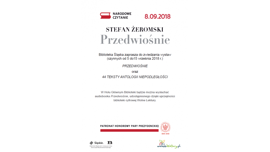  Narodowe Czytanie, Przedwiośnie, Stefan Żeromski, wystaqwa, Biblioteka  Śląska