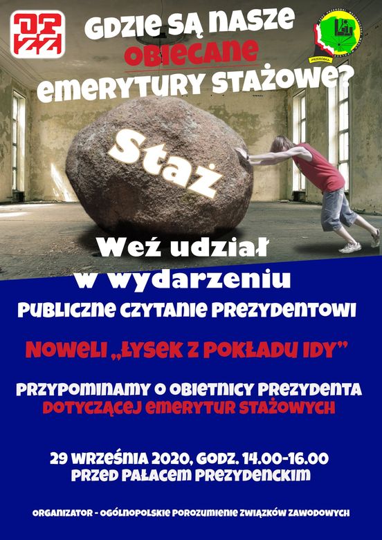 Publiczne czytanie "Łyska z pokładu Idy". Tak związek walczy o emerytury stażowe
