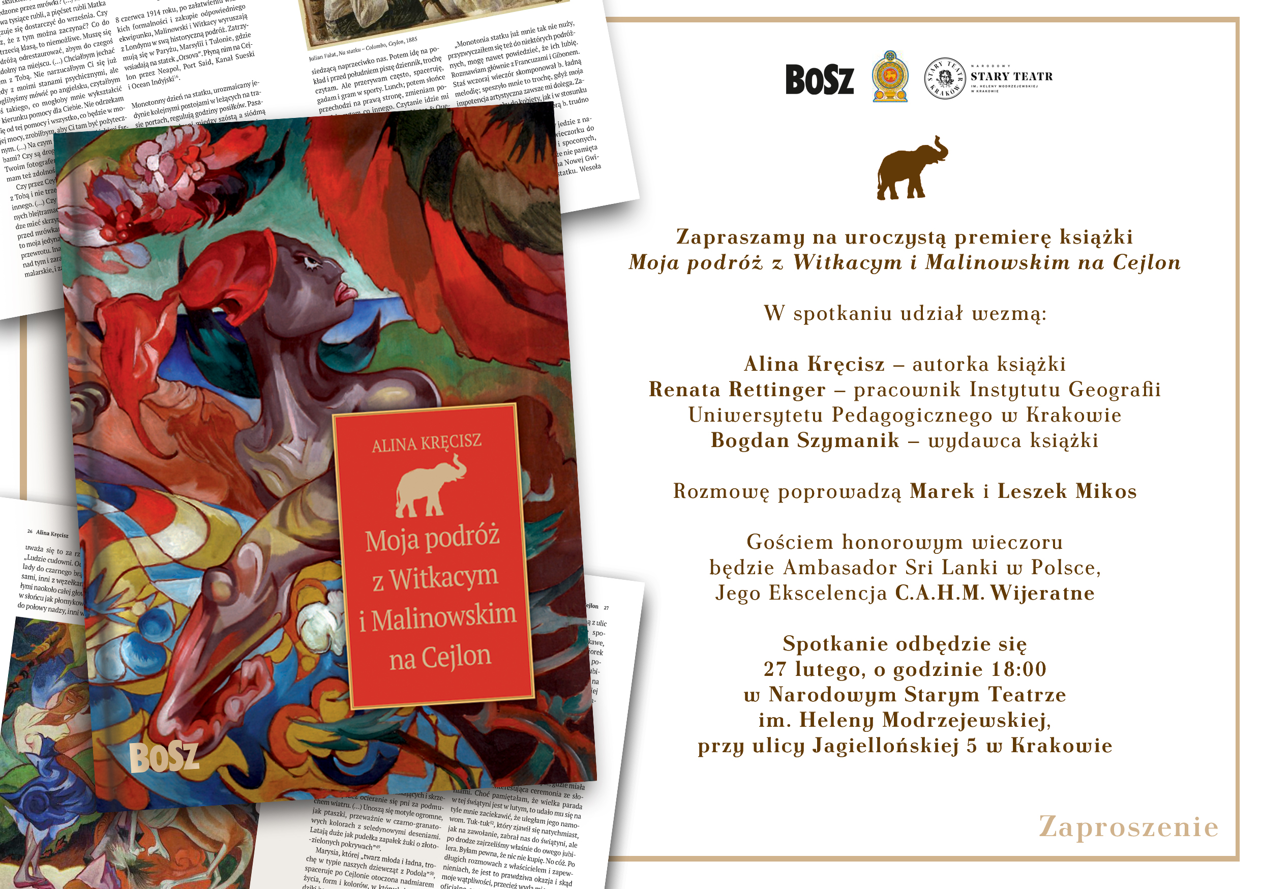 Zaproszenie na premierę książki "Moja podróż z Witkacym i Malinowskim na Cejlon"